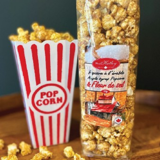 # 104 | POPCORN À L’ÉRABLE ET FLEUR DE SEL (MAPLE AND SALT POPCORN) 125 G.